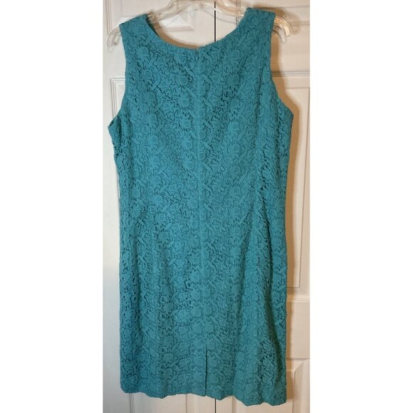 Talbots Turquoise‎ Aqua Lace Crochet Overlay Sheath Dress Size 16 - Picture 3 of 3